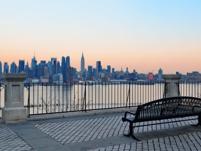 Bench,In,Park,And,New,York,City,Midtown,Manhattan,At